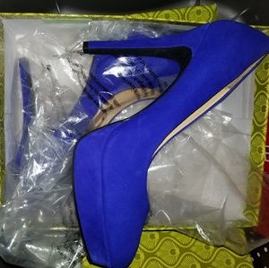 GB blue suede heels